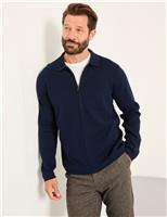 Cotton Rich Collared Neck Zip Up Cardigan