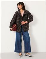 Wool Blend Checked Collared Coat