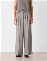 Herringbone Drawstring Wide Leg Trousers