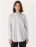 Pure Cotton Striped Oversized Collared Shirt