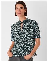 Whistles Animal Print Tie Neck Blouse Teal Mix