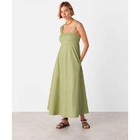 Whistles Pure Cotton Square Neck Midi Skater Dress Khaki