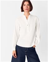 Pure Cotton Textured V-Neck Frill Blouse