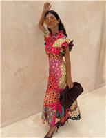 Printed High Neck Maxi Waisted Dress