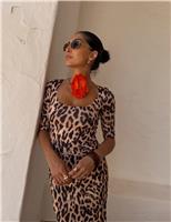 Leopard Print Scoop Neck Maxi Bodycon Dress