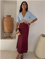 V-Neck Lace Insert Maxi Tea Dress