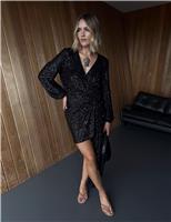 Sequin V-Neck Mini Wrap Dress