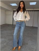 High Waisted Scallop Pocket Flared Jeans