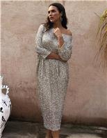 Sequin Slash Neck Maxi Column Dress