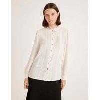 Finery London Crepe Round Neck Ruffle Blouse Ivory