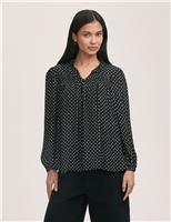 Polka Dot Tie Neck Relaxed Blouse