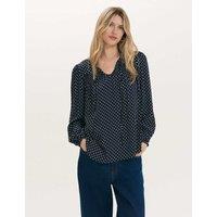 Finery London Kiya Crepe Spot Print Tie Neck Blouse Navy Mix