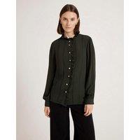 Finery London Crepe Round Neck Ruffle Blouse Green