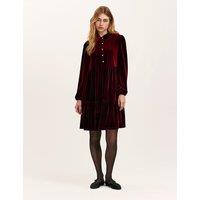 Finery London Velvet Collared Knee Length Shirt Dress Burgundy