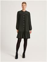 Crepe Round Neck Button Through Mini Dress