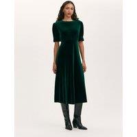 Finery London Velvet Round Neck Midi Tea Dress Green