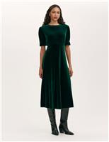 Velvet Round Neck Midi Tea Dress