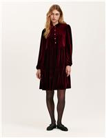 Velvet Collared Knee Length Shirt Dress