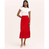 Finery London Velvet Midi Tiered Skirt Red