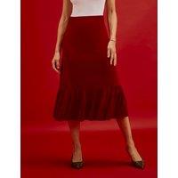 Finery London Velvet Midi Tiered Skirt Red