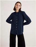 Crepe Round Neck Ruffle Blouse