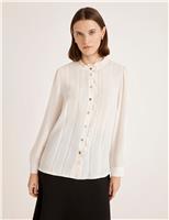 Finery London Crepe Round Neck Ruffle Blouse Navy