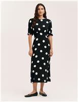 Polka Dot Round Neck Midi Tea Dress