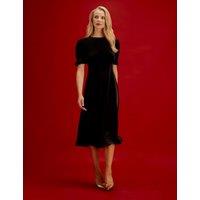 Finery London Velvet Round Neck Midi Tea Dress Black