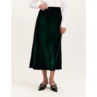 Finery London Velvet Midi Slip Skirt Green
