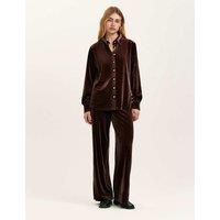 Finery London Velvet Wide Leg Trousers Brown