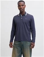JACK & JONES Cotton Blend Long Sleeve Polo Shirt Brown