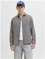 JACK & JONES Regular Fit Cotton Rich Checked Flannel Shirt Navy Mix