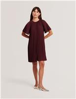 Round Neck Pleated Keyhole Mini Smock Dress