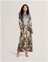 Satin Printed Midi Shift Dress