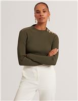Ribbed Button Detail Fitted Knitted Top