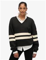 Superdry & Co Pure Cotton Oversized Striped V-Neck Jumper Red