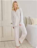 Chelsea Peers Maternity Cotton Rich Striped Pyjama Set Lilac