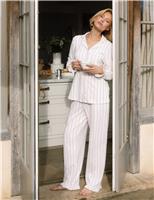Chelsea Peers Cotton Rich Striped Ruffle Cuff Pyjama Set Lilac
