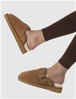 Suede Faux Fur Lined Round Toe Mule Slippers