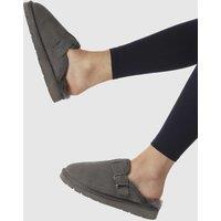 Jones Bootmaker Suede Faux Fur Lined Round Toe Mule Slippers Grey