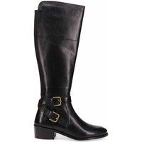Jones Bootmaker Leather Buckle Block Heel Knee High Boots Black