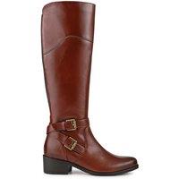 Jones Bootmaker Leather Buckle Block Heel Knee High Boots Tan