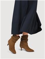 Leather Ruched Stiletto Heel Ankle Boots