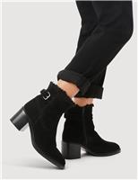 Leather Buckle Block Heel Ankle Boots