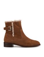 Leather Buckle Fleece Trim Ankle Boots