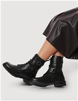 Leather Military Style Lace-Up Ankle Boots
