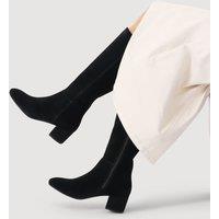 Jones Bootmaker Suede Block Heel Round Toe Knee High Boots Black