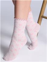 Cotton Rich Striped Bow Ankle High Socks