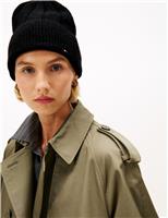 Knitted Textured Turn Up Beanie Hat with Wool