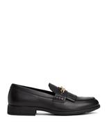 Leather Chain Detail Fringe Flat Loafers